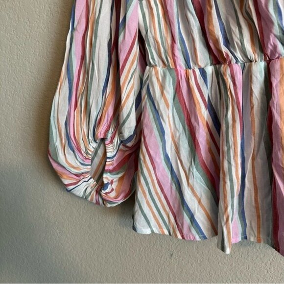 Lane Bryant Striped Multicolor Crossover Peplum coquette Babydoll Top Size 14 - Picture 7 of 13